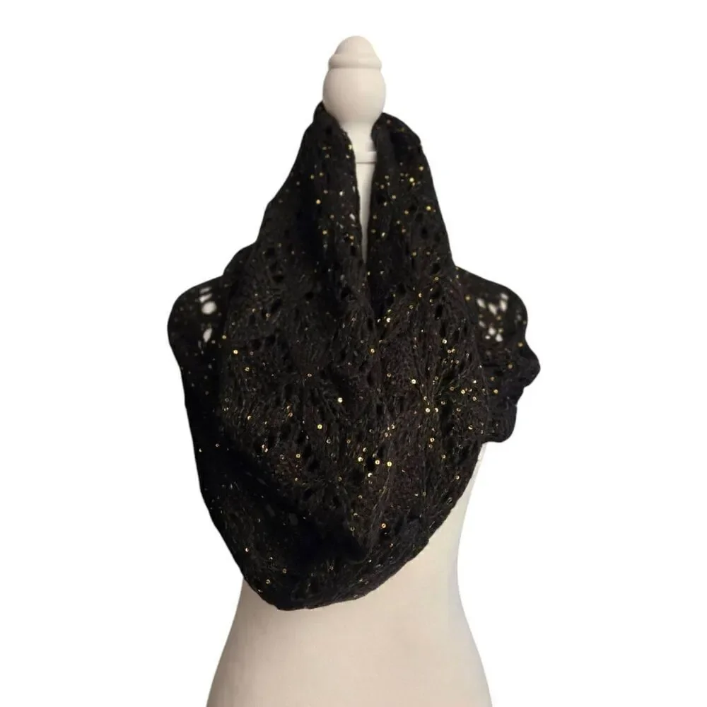 Berkshire Women's One Size Black W/ Gold Sequins Infinity Knit Scarf